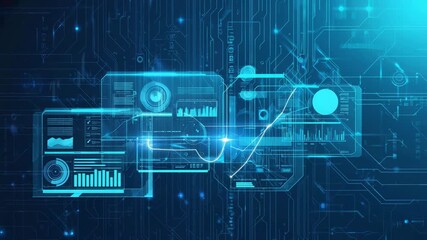 Futuristic Animation of Data Analytics Dashboard with Glowing Interface Panels - Powered by Adobe