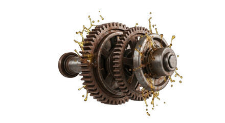 Rusty Gears Lubricated with Golden Oil PNG Detailed Close Up