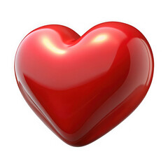 A glossy vibrant red heart symbol with a smooth reflective surface isolated on transparent background