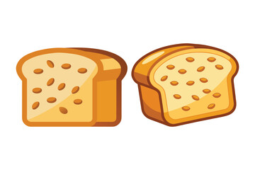 Slices of toasted bread with seeds, isolated on white background, ideal for breakfast and bakery themes