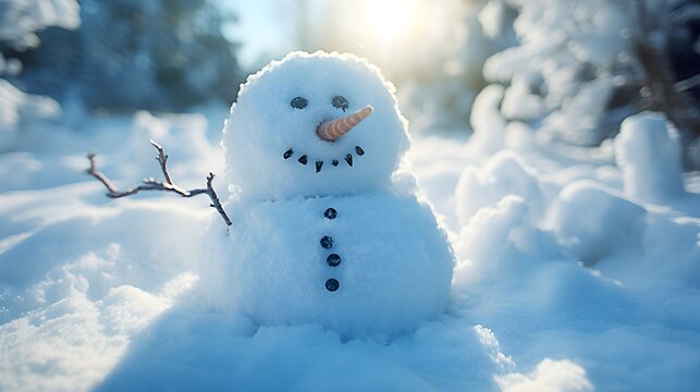 A delightful snowman smiles in a winter wonderland, filled with festive holiday spirit.