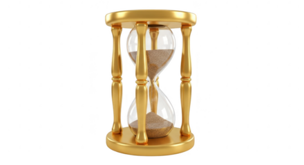Golden hourglass sand timer time isolated on transparent background