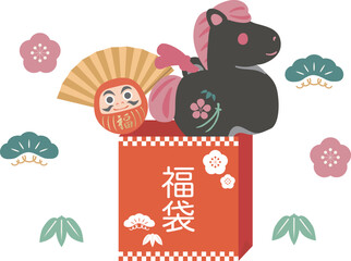 馬　午　午年　福袋　初売り　セール　年賀　2026　年賀状　干支　かわいい　飾り　イラスト