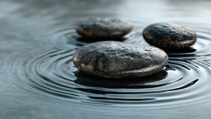 Stones in rippled water, calming background, peaceful, spa brochure, relaxation ad