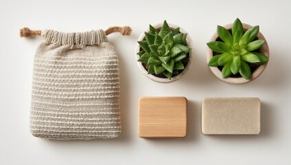 Natural skincare items on a white surface