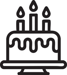 Fototapeta premium Line Art Vector Of Birthday Cake With Candles Icon In Minimal Outline Style Representing Celebration Party Dessert Sweet And Special Occasion
