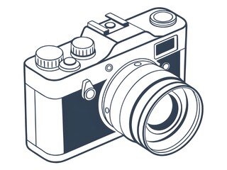 Hand drawn illustration of a vintage camera with a large lens