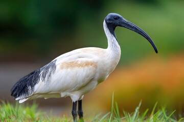 Fototapeta premium White ibis standing in tall grass.