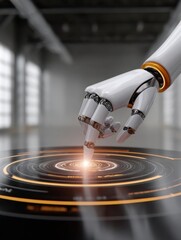 Fototapeta premium Exploring robotics interaction with advanced technology futuristic lab digital concept close-up perspective