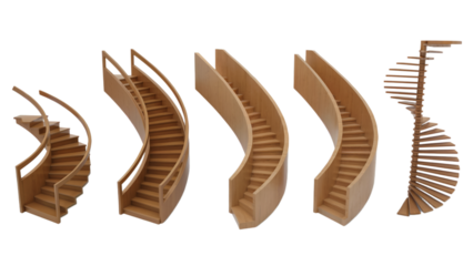 Wooden spiral staircase designs and ideas for modern home interiors design png isolated on white background