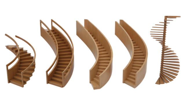 Wooden spiral staircase designs and ideas for modern home interiors design png isolated on white background