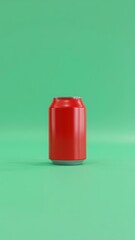 Red soda can on clean green minimalist background design