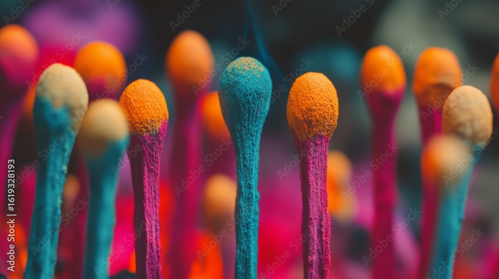 Sticker colorful art created from vibrant matchsticks with unique tonal variations. each stick blends into t
