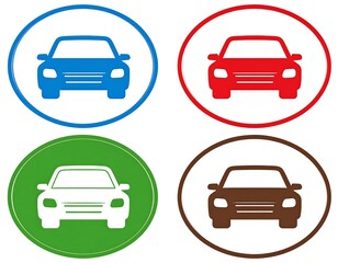 Four colored car icons