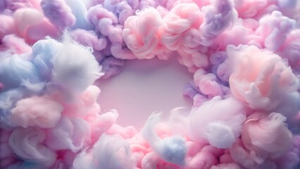 Soft pastel cotton candy swirls forming a circular frame