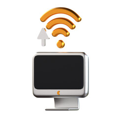 Monitor Wifi 3D Icon Black and Gold Design