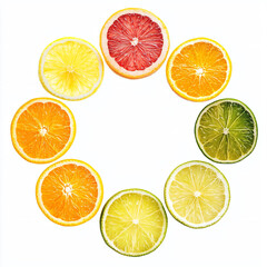 Obraz premium Colorful Arrangement of Citrus Fruits in Circular Layout
