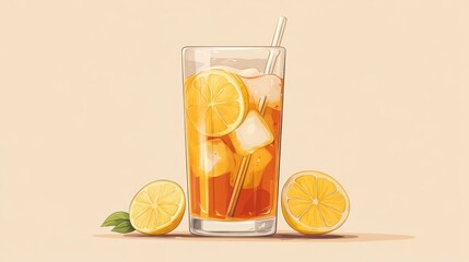 Fototapeta premium Iced tea with lemon slices
