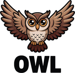 Obraz premium Brown Owl Cartoon Character Illustration