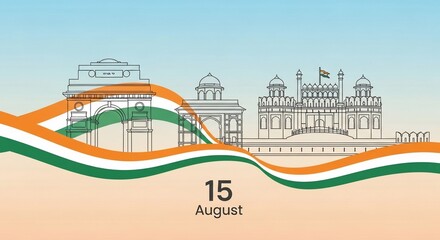 India's Iconic Landmarks and Tricolor Flag Celebrate August 15th Independence Day
