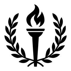 Laurel and torch icon with transparent background in black and white style
