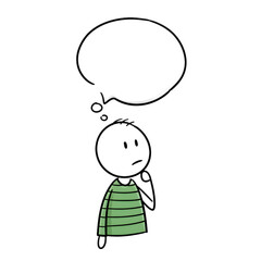 Thoughtful Cartoon Boy with Green Striped Shirt Thinking and Speech Bubble Illustration