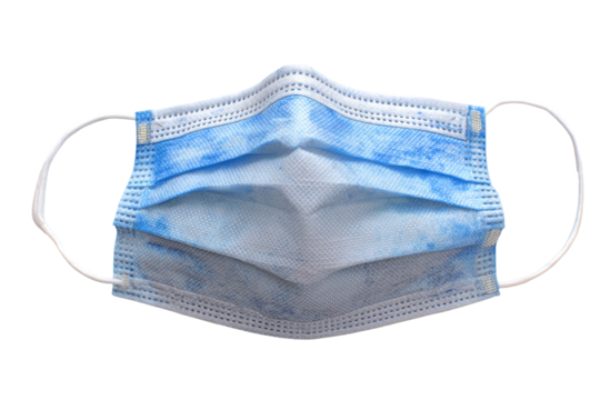 Light-blue disposable face mask, top view