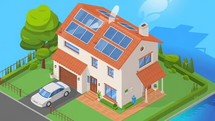 Residential houses with solar panels promoting sustainable energy