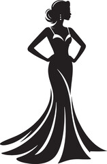 Fototapeta premium Elegant woman in formal gown with hair styled and earrings silhouette long dress