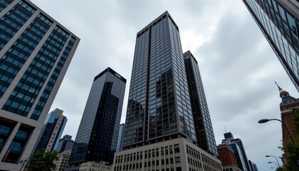 Fototapeta premium Modern Skyscrapers Under Cloudy Skies