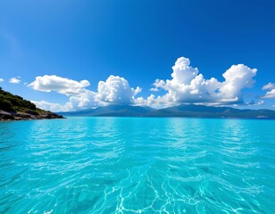 Fototapeta premium Vibrant Turquoise Ocean with Rocky Shoreline