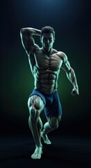 Muscular Athlete Demonstrating Physique Posing with Defined Abdominal Muscles and Powerful Legs