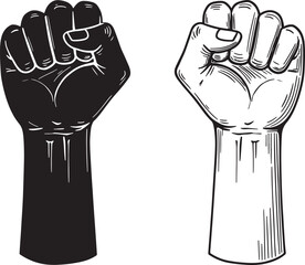 Black and White Fists Raised in Solidarity and Protest Illustration