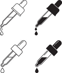Set of Pipettes with Droplets in Black and White Vector Illustration