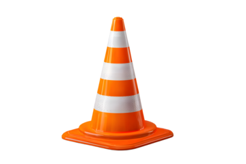 Orange traffic cone on transparent background for safety marking