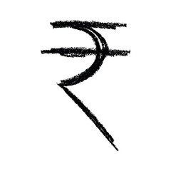 Hand drawn rupee currency symbol. Brush stroke doodle. Single element for design