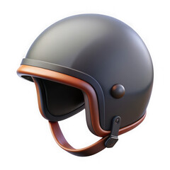 Fototapeta premium Stylish dark gray retro motorcycle helmet with orange trim and chin strap isolated on transparent background