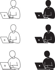 Simple Line Art and Silhouette Illustration of a Person Working on a Laptop