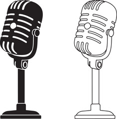 Vintage Microphone Black and White Vector Illustration for Podcast and Radio