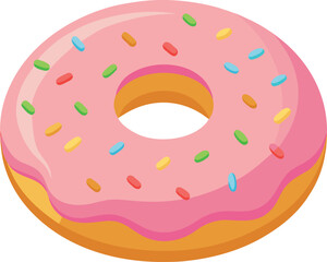 doughnut with pink frosting and sprinkles on transparent background