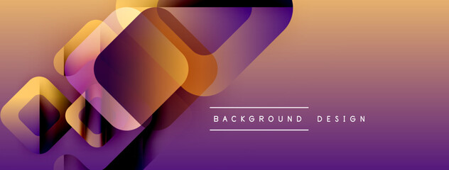 Abstract geometric shapes overlap vibrant gradient background. Modern design elements create dynamic visual effect.
