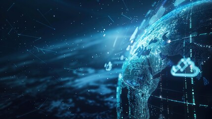 Global data network visualization with digital cloud technology solutions