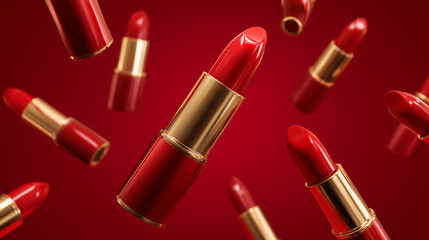 Obraz premium Scattered Lipsticks in Vibrant Red Scene
