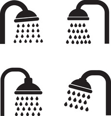 Shower Head Icons Set with Water Droplets in a Bathroom or Spa