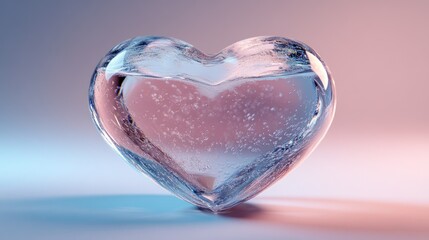 Heart Shaped Water Glass, Soft Pastel Background, Beautiful