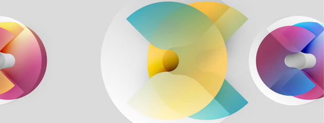 Abstract colorful circles overlap, creating vibrant visual patterns. Soft gradients suggest light, depth, dimension. Minimalist design.