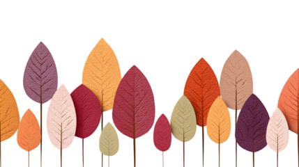 Autumn-colored paper leaves arranged in a flat design on a textured surface