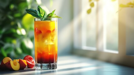 Peach Cocktail by Window, Sunny Day