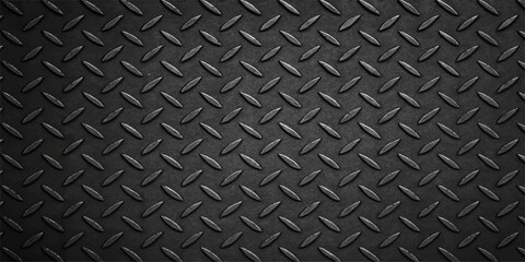 Dark, seamless metal plate with a diamond pattern and grunge texture, perfect for industrial backgrounds or silver metallic surfaces