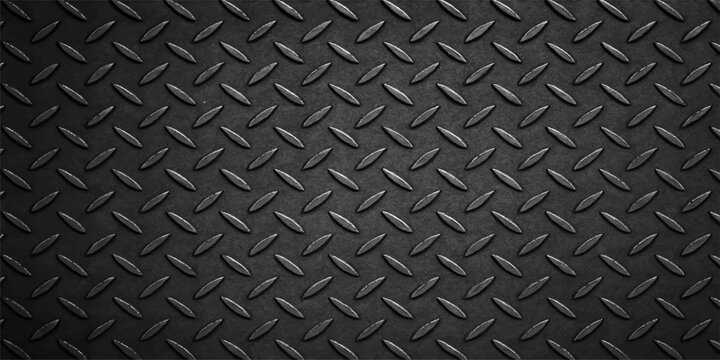 Dark, seamless metal plate with a diamond pattern and grunge texture, perfect for industrial backgrounds or silver metallic surfaces